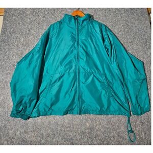 Vintage Eddie Bauer Mens XL Windbreaker Jacket Teal Green Full Zip Hooded Vented